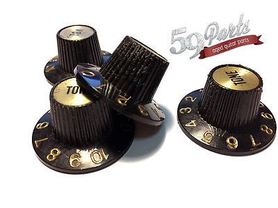 画像3: 59 PARTS/SET OF 4 AGED RELIC GIBSON 335 WITCH HAT KNOBS BLACK/GOLD US SIZE /ノブ/ビンテージパーツ/全国一律送料無料