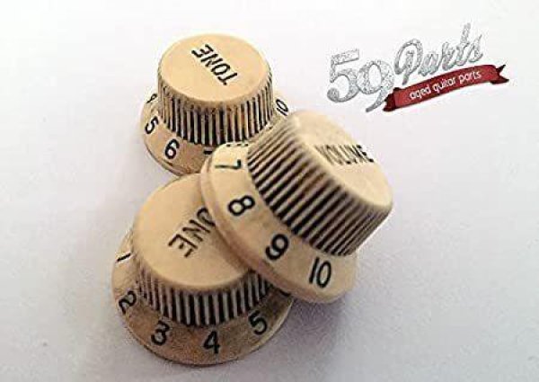 59PARTS /SET OF 3 HAND AGED FENDER NYLON KNOBS  IVORY/CREAM/ノブ/ビンテージパーツ/全国一律送料無料