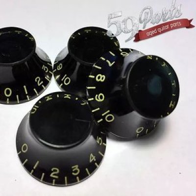 画像1: 59PARTS/SET OF 4 HAND AGED GIBSON TOP HAT BELL KOBS BLACK/ノブ/ビンテージパーツ/全国一律送料無料