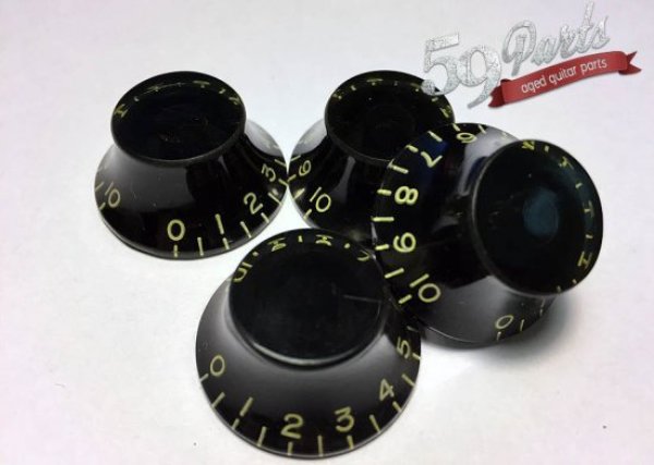 画像1: 59PARTS/SET OF 4 HAND AGED GIBSON TOP HAT BELL KOBS BLACK/ノブ/ビンテージパーツ/全国一律送料無料 (1)