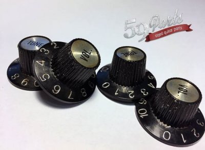 画像2: 59 PARTS/SET OF 4 AGED RELIC GIBSON 335 WITCH HAT KNOBS BLACK/GOLD US SIZE /ノブ/ビンテージパーツ/全国一律送料無料