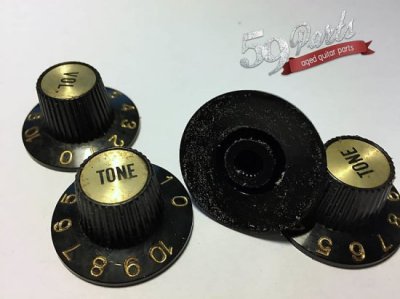 画像3: 59 PARTS/SET OF 4 AGED RELIC GIBSON 335 WITCH HAT KNOBS BLACK/GOLD US SIZE /ノブ/ビンテージパーツ/全国一律送料無料