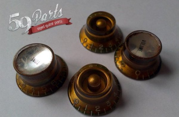 59PARTS/SET OF 4 HAND AGED MISMATCHED GOLD KNOBS, GARY  MOORE/ビンテージパーツ/全国一律送料無料