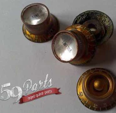 59PARTS/SET OF 4 HAND AGED MISMATCHED GOLD KNOBS, GARY  MOORE/ビンテージパーツ/全国一律送料無料