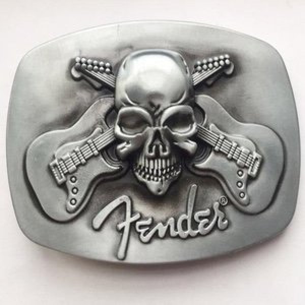 Skull Head Belt Buckle Fender Crossed Guitars/ベルト・バックル/フェンダー/全国一律送料無料