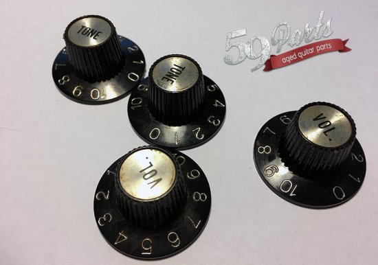 59PARTS/SET OF 4 HAND AGED GIBSON WITCH HAT KNOBS  BLACK/SILVER/ビンテージパーツ/全国一律送料無料